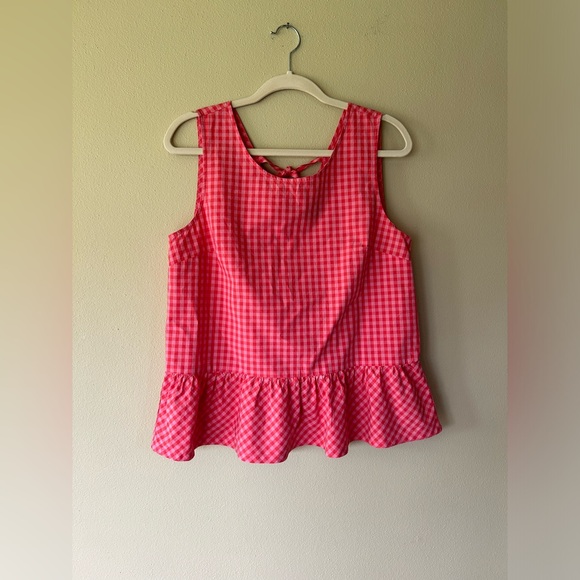 J. Crew Gingham Pink & Red Plaid Peplum Tank Top - Picture 3 of 5